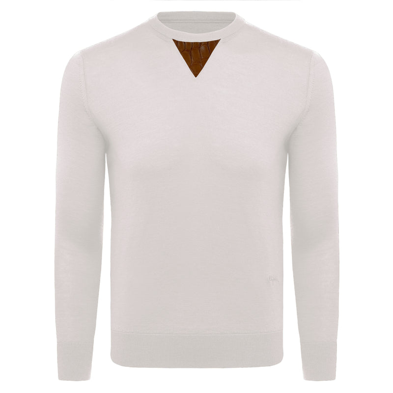 Cashmere and Silk Off-White Sweater with Alligator Detail