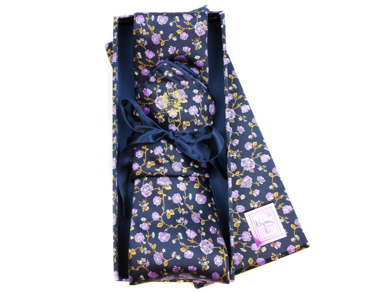 Bijan Purple Floral Pure Silk Tie Set
