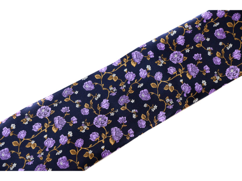 Bijan Purple Floral Pure Silk Tie Set