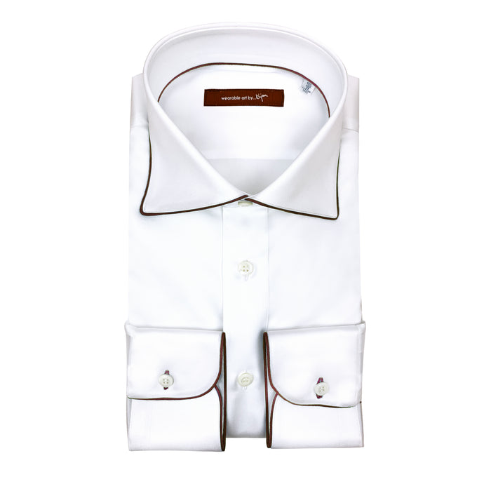 bijan Dress Shirt with Brown Piping Detail