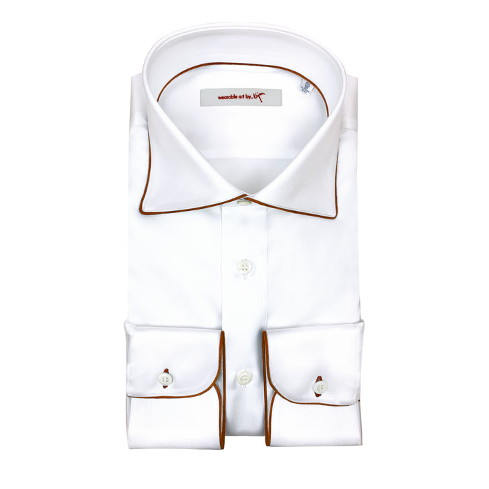 bijan Dress Shirt with Burnt Orange Piping Detail