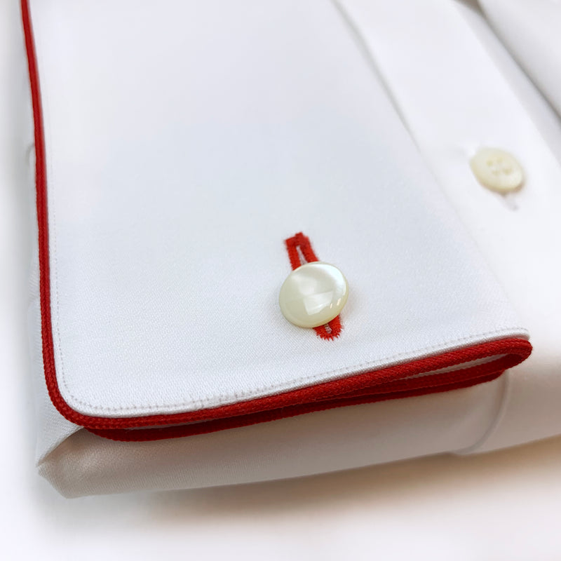 French Cuff Dress Shirt with Red Piping Detail French Cuff Dress Shirt with Red Piping Detail