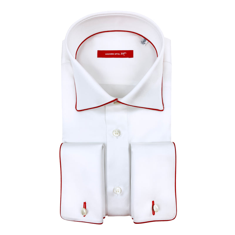 French Cuff Dress Shirt with Red Piping Detail – House of Bijan