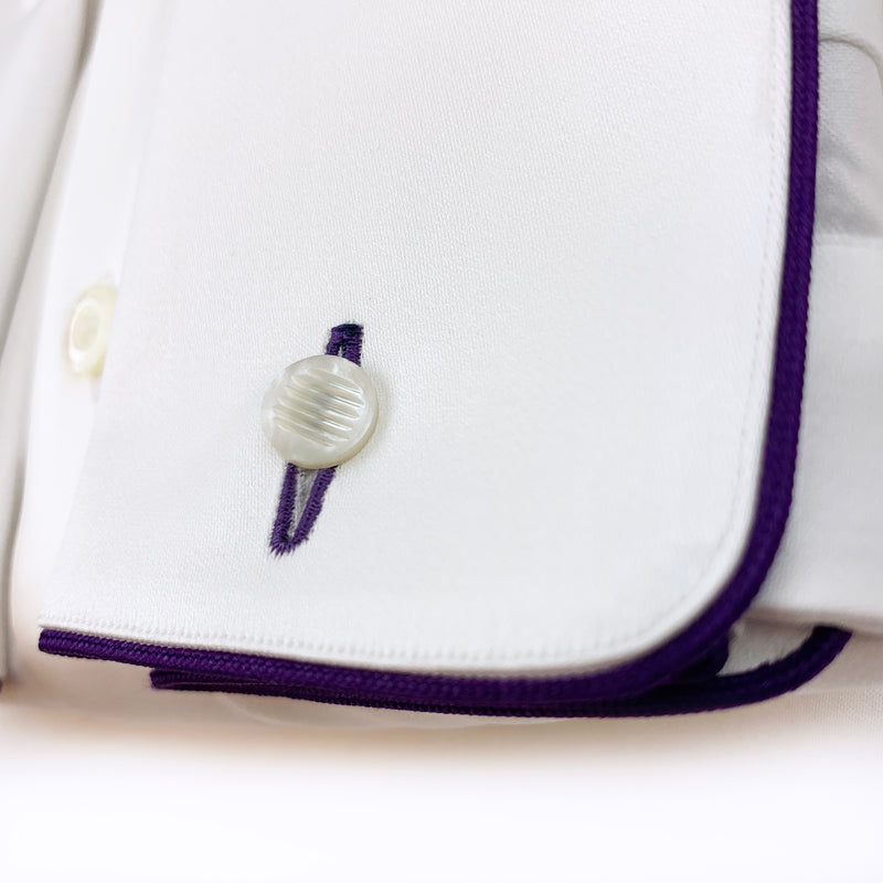 French Cuff Dress Shirt with Purple Piping Detail