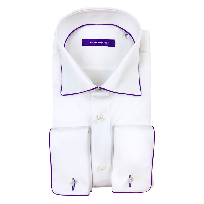 French Cuff Dress Shirt with Purple Piping Detail