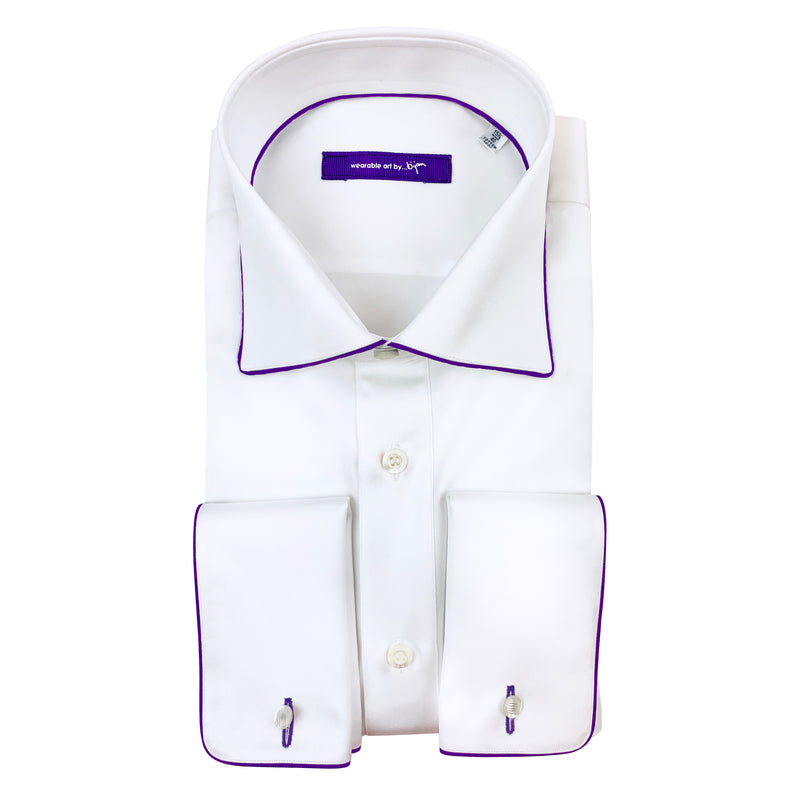 French Cuff Dress Shirt with Purple Piping Detail House of Bijan French Cuff Dress Shirt with Purple Piping Detail House of Bijan