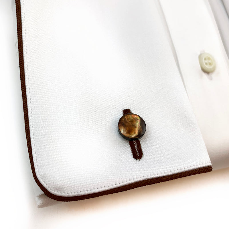 French Cuff Dress Shirt with Brown Piping Detail House of Bijan French Cuff Dress Shirt with Brown Piping Detail House of Bijan