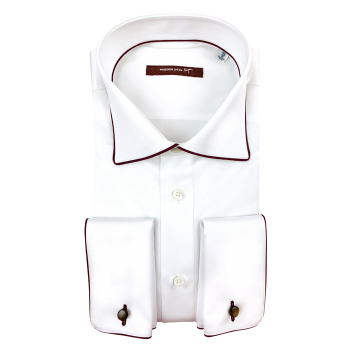 bijan French Cuff Dress Shirt with Brown Piping Detail