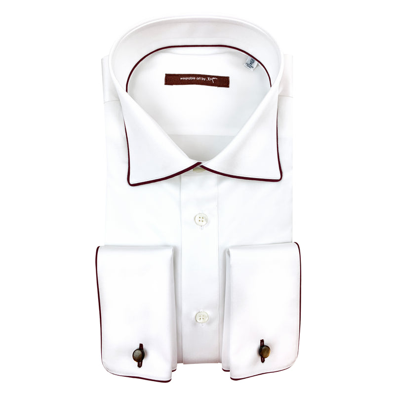 French Cuff Dress Shirt with Brown Piping Detail