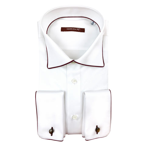 blue dress for baby girl French Cuff Dress Shirt with Brown Piping Detail – House of Bijan
