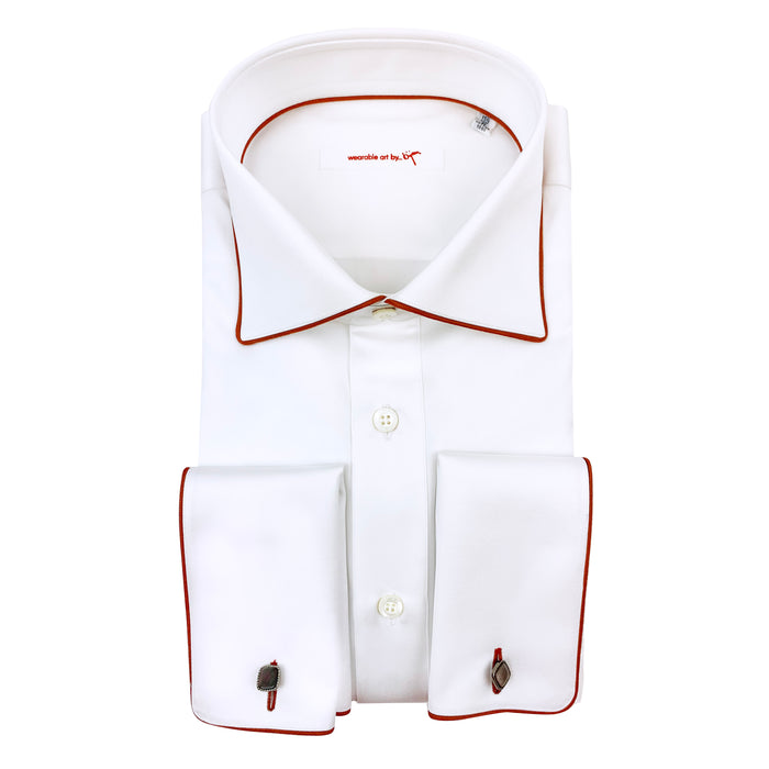 bijan French Cuff Dress Shirt with Burnt Orange Piping Detail