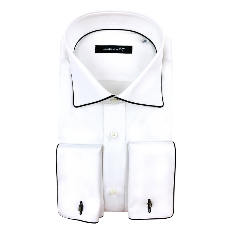 French Cuff Dress Shirt with Black Piping Detail French Cuff Dress Shirt with Black Piping Detail