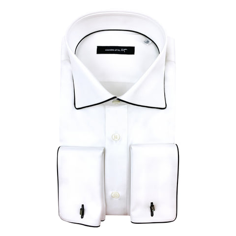 French Cuff Dress Shirt with Black Piping Detail House of Bijan French Cuff Dress Shirt with Black Piping Detail House of Bijan