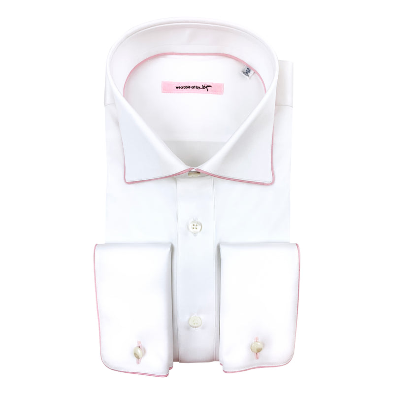 French Cuff Dress Shirt with Pink Piping Detail