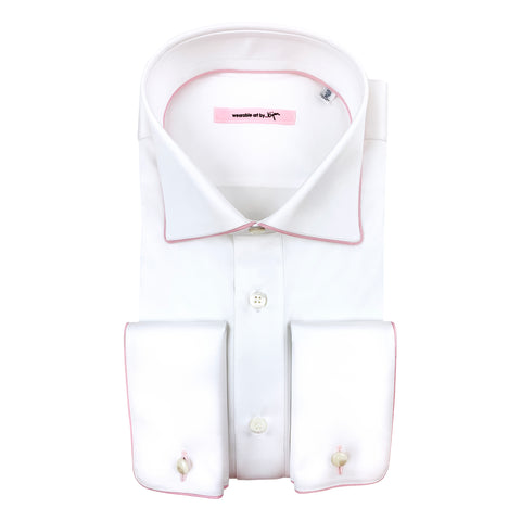 French Cuff Dress Shirt with Pink Piping Detail – House of Bijan French Cuff Dress Shirt with Pink Piping Detail – House of Bijan