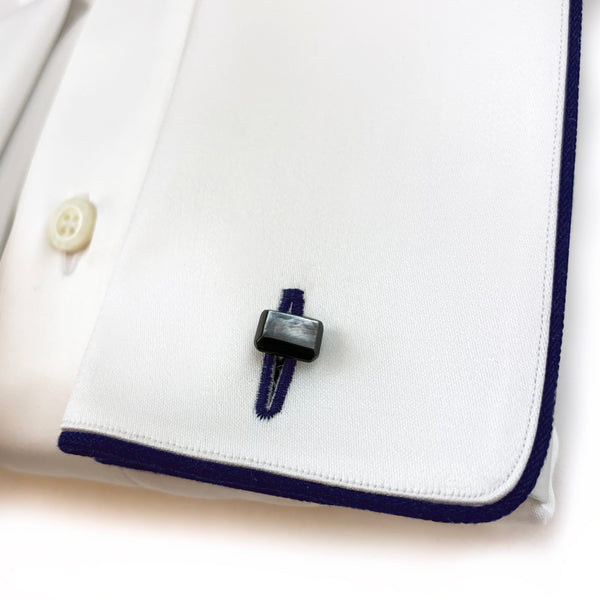 French Cuff Dress Shirt with Navy Piping Detail