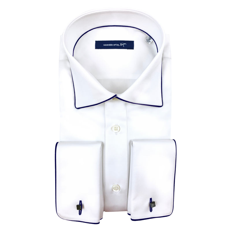 French Cuff Dress Shirt with Navy Piping Detail