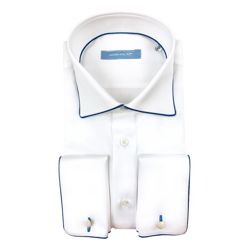 French Cuff Dress Shirt with French Blue Piping Detail House of Bijan French Cuff Dress Shirt with French Blue Piping Detail House of Bijan