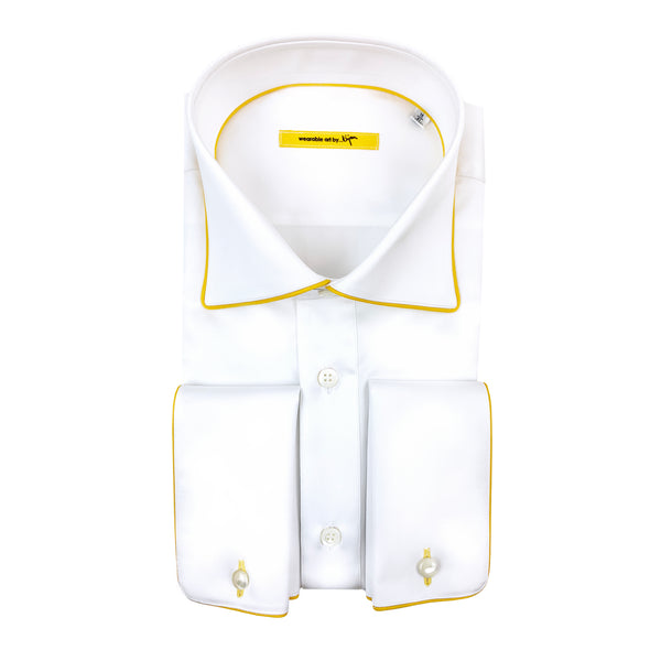French Cuff Dress Shirt with Bijan Yellow Piping Detail