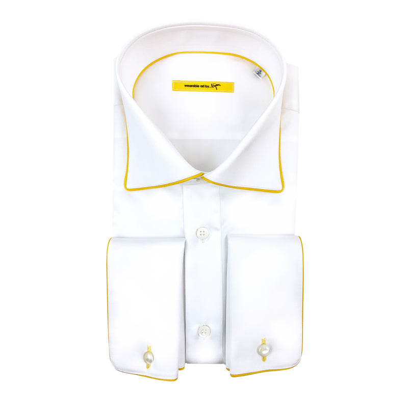 French Cuff Dress Shirt with Bijan Yellow Piping Detail