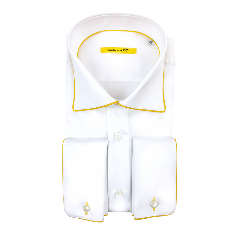 French Cuff Dress Shirt with Bijan Yellow Piping Detail House of Bijan French Cuff Dress Shirt with Bijan Yellow Piping Detail House of Bijan