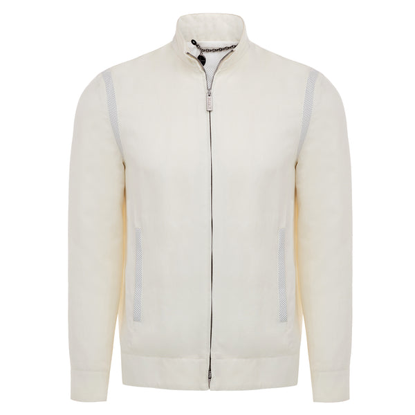 Lightweight Ivory Silk and Linen Blouson Jacket