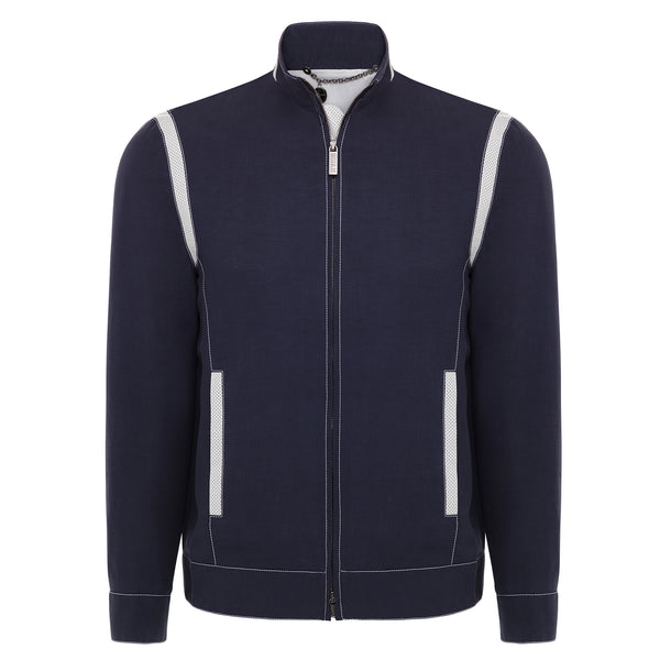 Lightweight Blue Silk and Linen Blouson Jacket