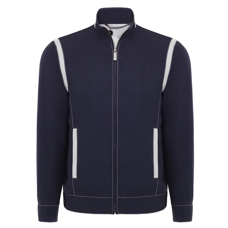 Lightweight Blue Silk and Linen Blouson Jacket