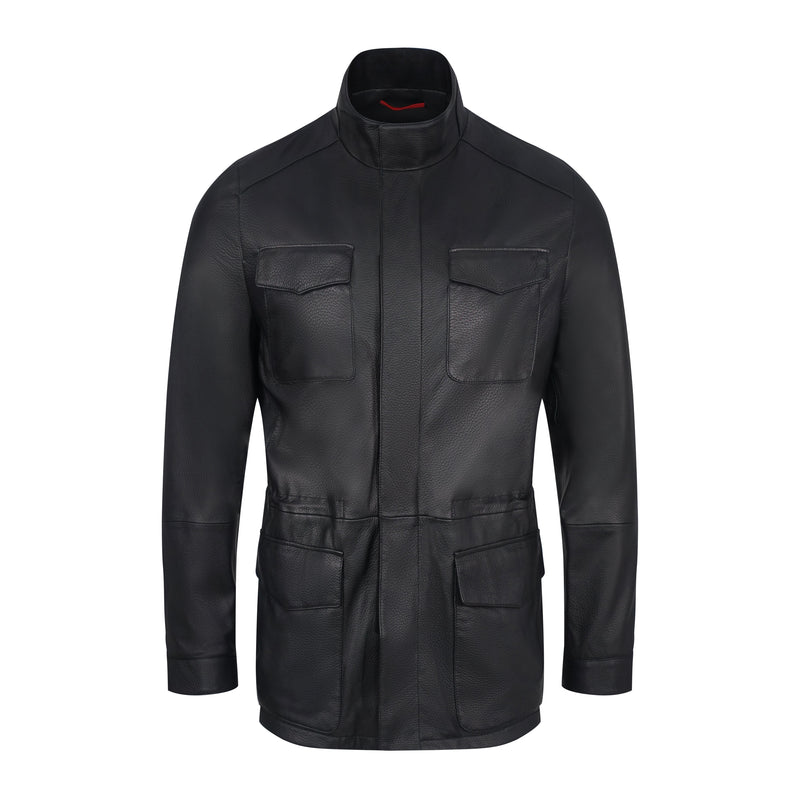 Black Leather Safari Style Jacket