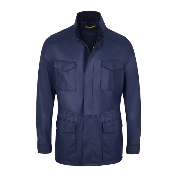 Blue Leather Safari Style Jacket