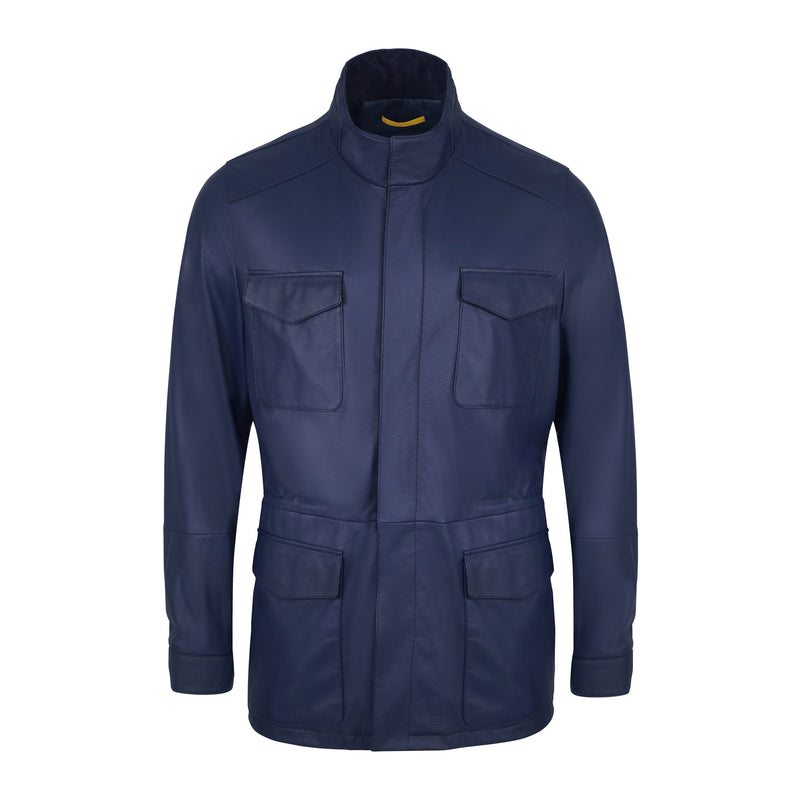 Blue Leather Safari Style Jacket