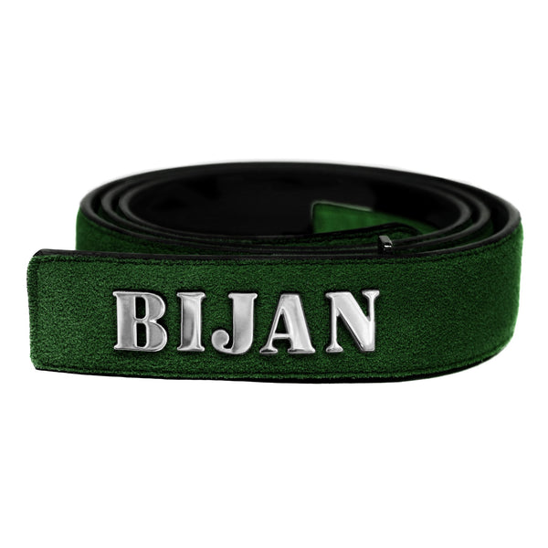 Bijan Emblem Green Suede Belt