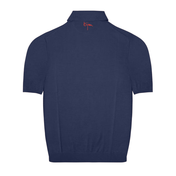 Navy Short Sleeve Pure Silk Polo Shirt