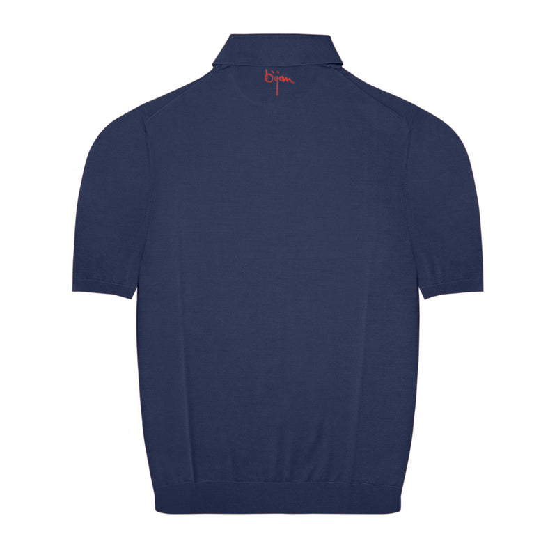 Navy Short Sleeve Pure Silk Polo Shirt