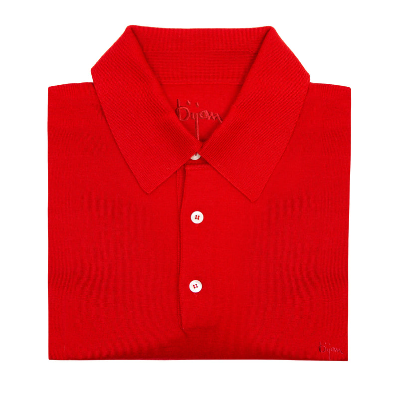 Bijan Red Long Sleeve Cashmere and Silk Polo Shirt