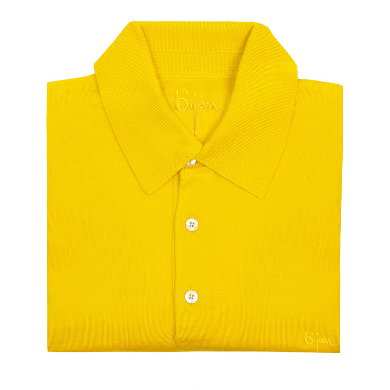 Bijan Yellow Long Sleeve Cashmere and Silk Polo Shirt