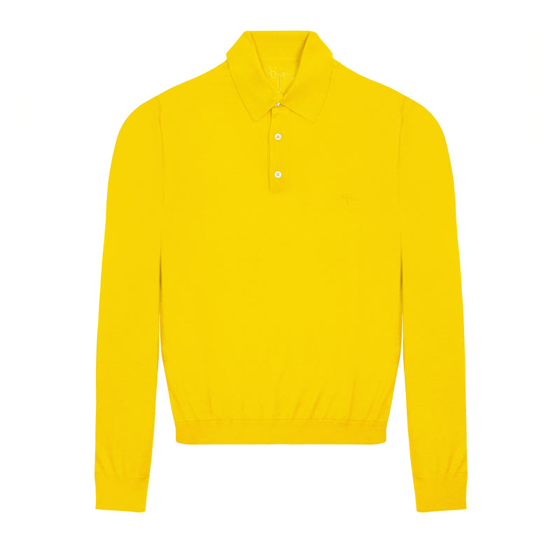 Bijan Yellow Long Sleeve Cashmere and Silk Polo Shirt