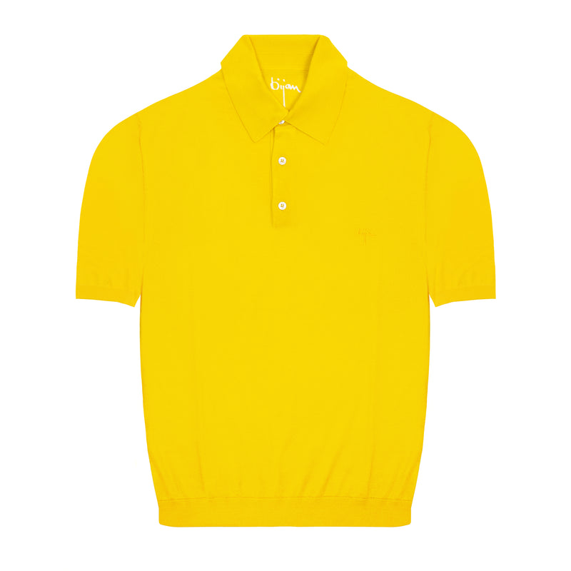 Bijan Yellow Short Sleeve Pure Silk Polo Shirt