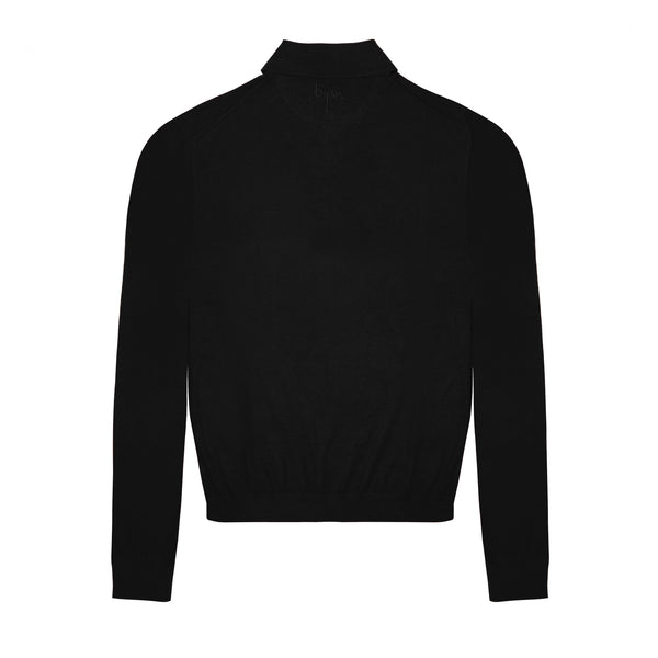 Black Long Sleeve Cashmere and Silk Polo Shirt