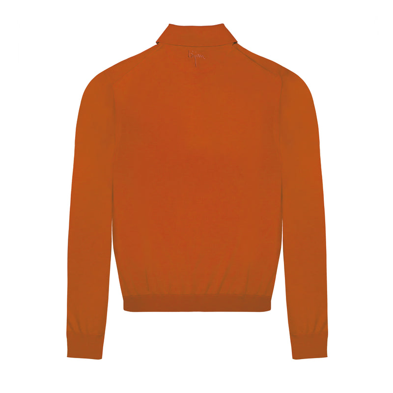 Rust Long Sleeve Cashmere and Silk Polo Shirt