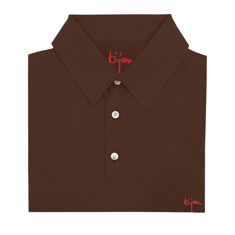 Dark Brown Short Sleeve Pure Silk Polo Shirt