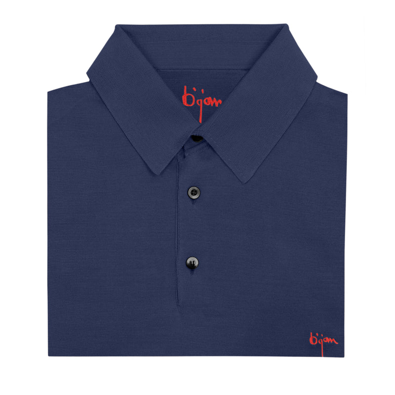 Navy Short Sleeve Pure Silk Polo Shirt