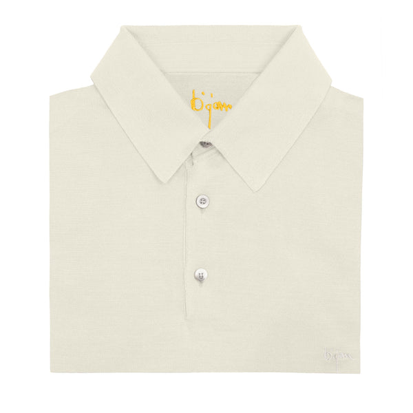 Off White Short Sleeve Pure Silk Polo Shirt