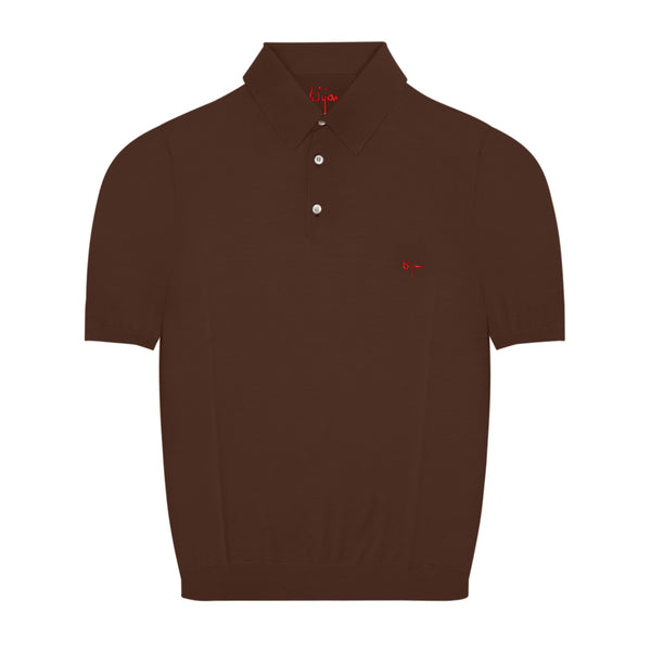 Dark Brown Short Sleeve Pure Silk Polo Shirt