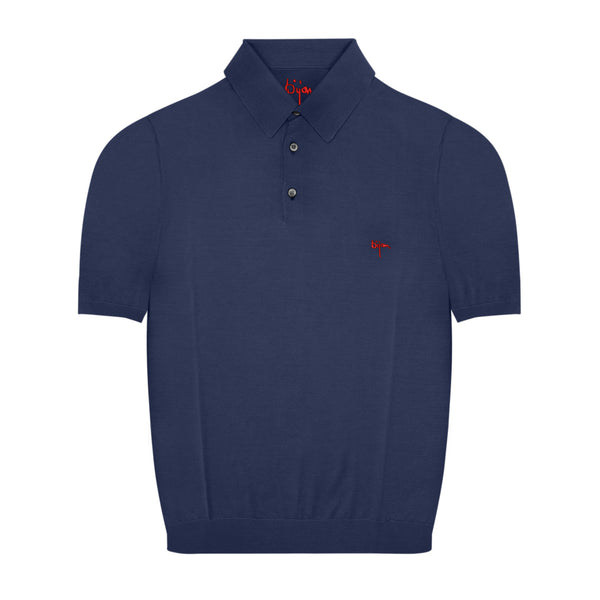 Navy Short Sleeve Pure Silk Polo Shirt