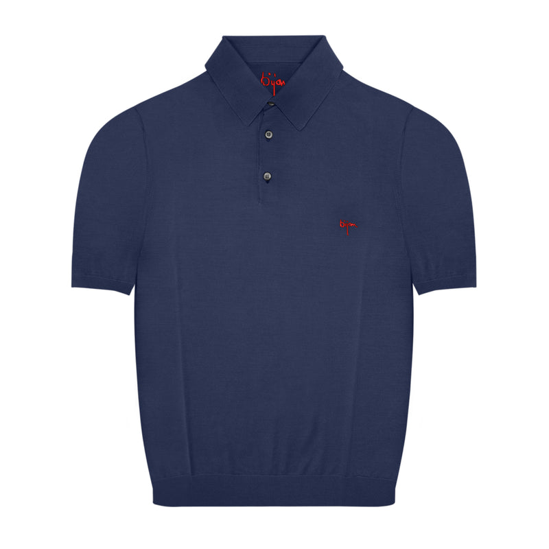 Navy Short Sleeve Pure Silk Polo Shirt