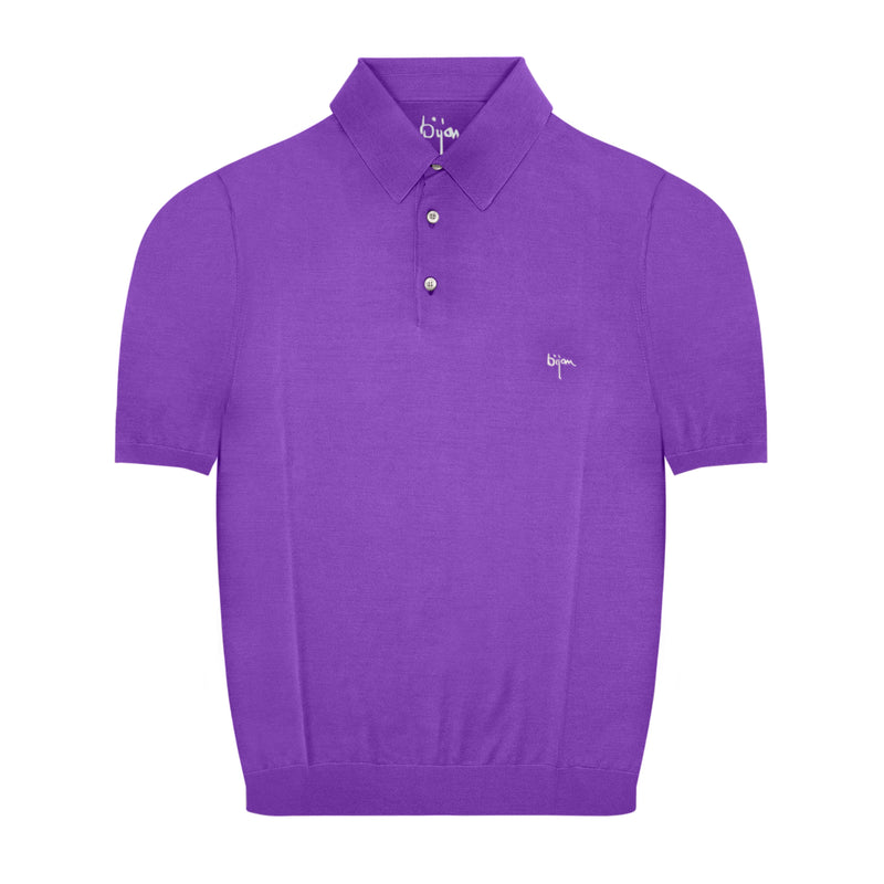 Purple Short Sleeve Pure Silk Polo Shirt
