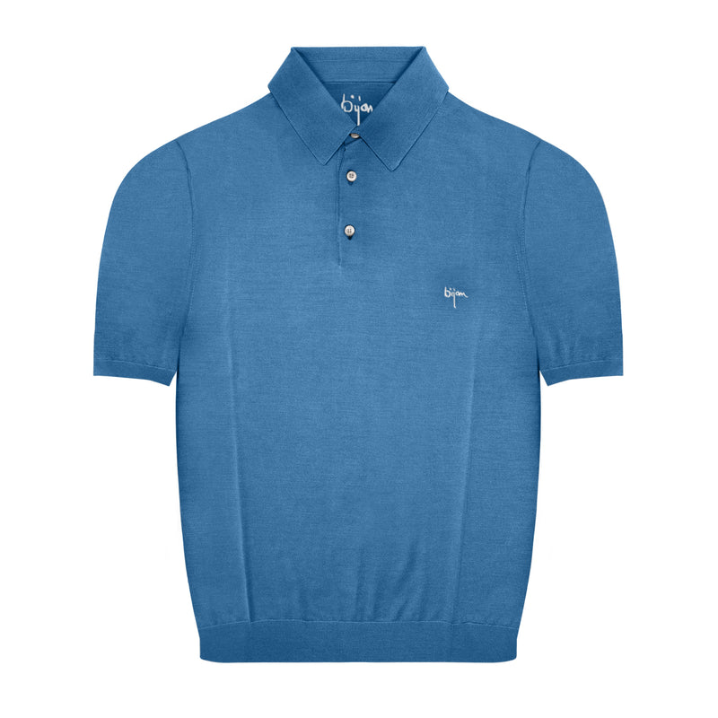 Sky Blue Short Sleeve Pure Silk Polo Shirt