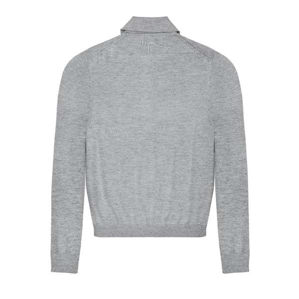 Pearl Grey Long Sleeve Cashmere and Silk Polo Shirt