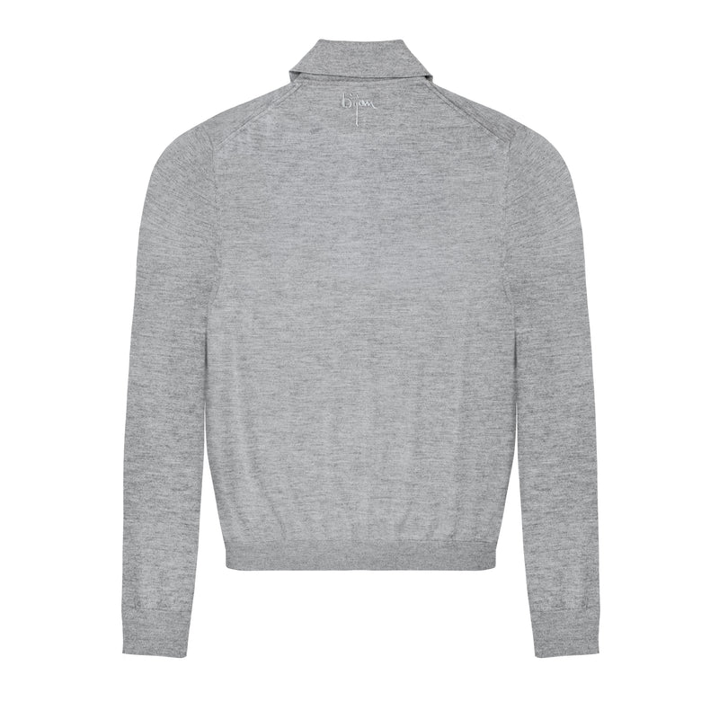 Pearl Grey Long Sleeve Cashmere and Silk Polo Shirt